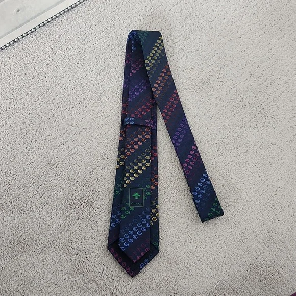 Gucci Men's Tie Navy Multicolor GG Logo NWOT